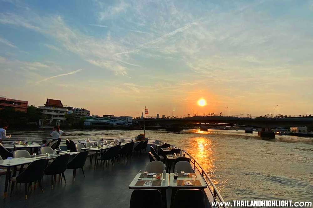 ฺBangkok sunset cruise offer promotion booking for Chaophraya river Sunset Viva Alangka Cruise price 790฿ discount sunset dinner cruise cost